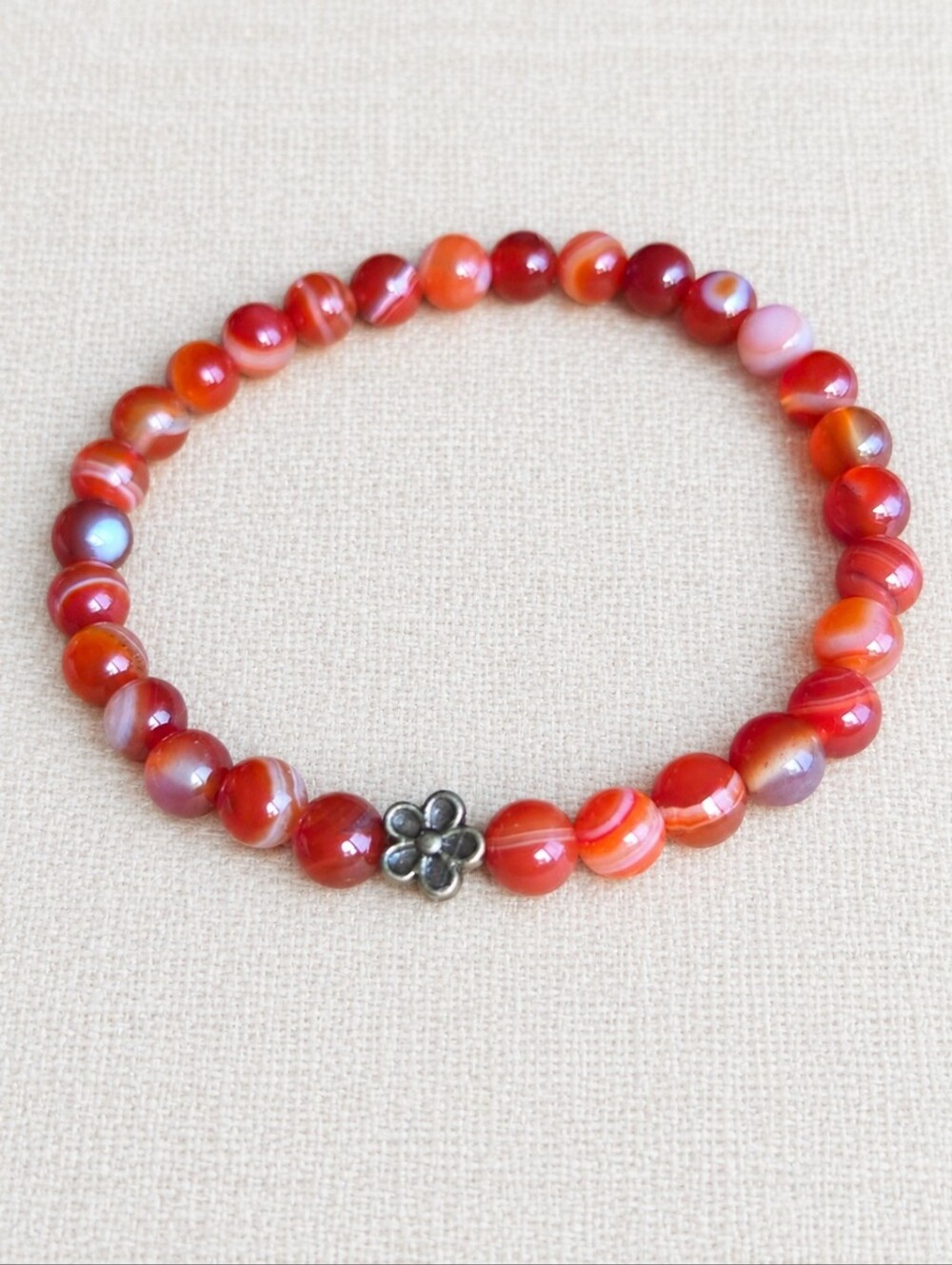 Carnelian Gemstone Bead Stretch Bracelet | 6mm | Handmade